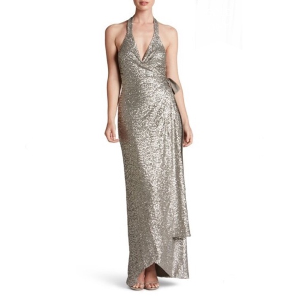 silver glitter wrap dress